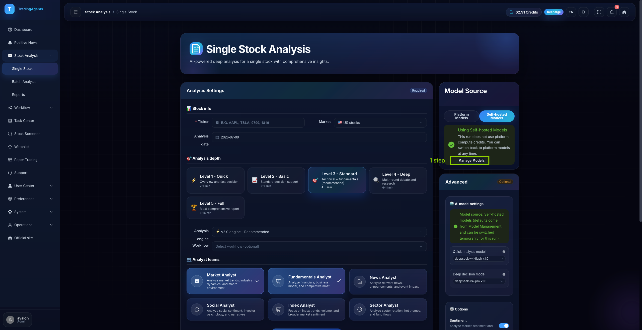 Step 1: Click Manage Models from the analysis page
