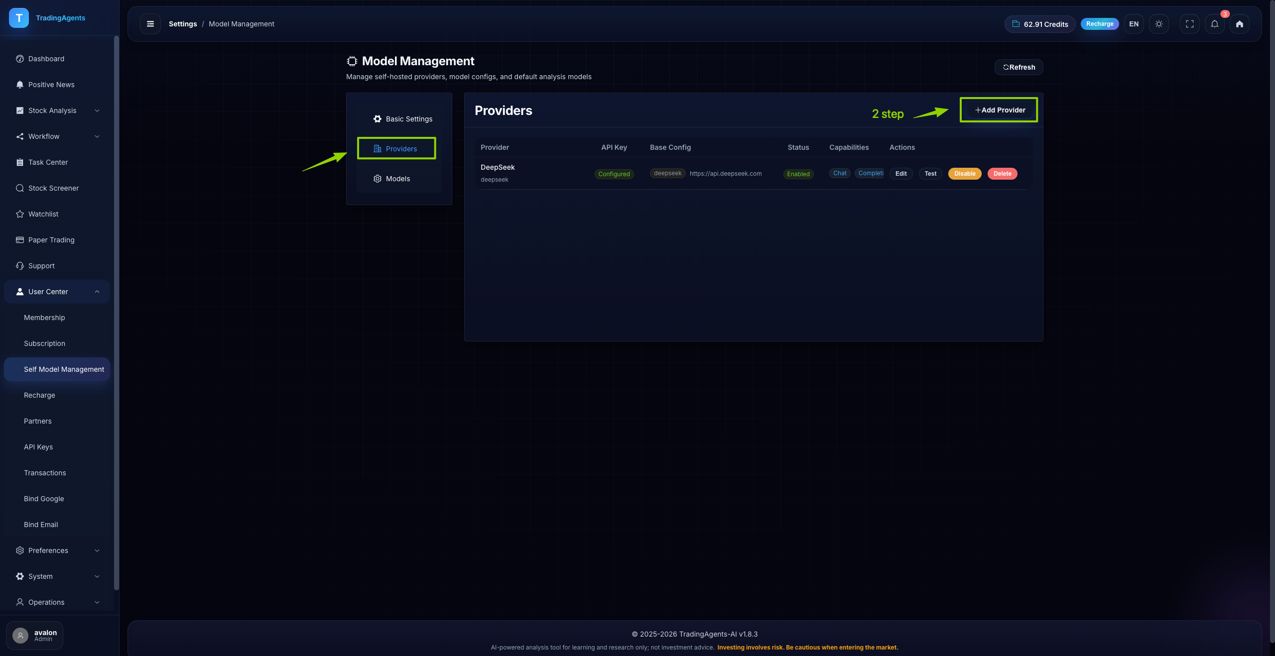 Step 2: Click Add Provider in the Providers tab