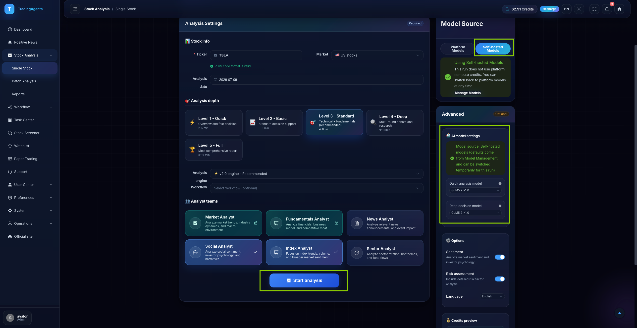 Step 5: Select your custom model and start analysis
